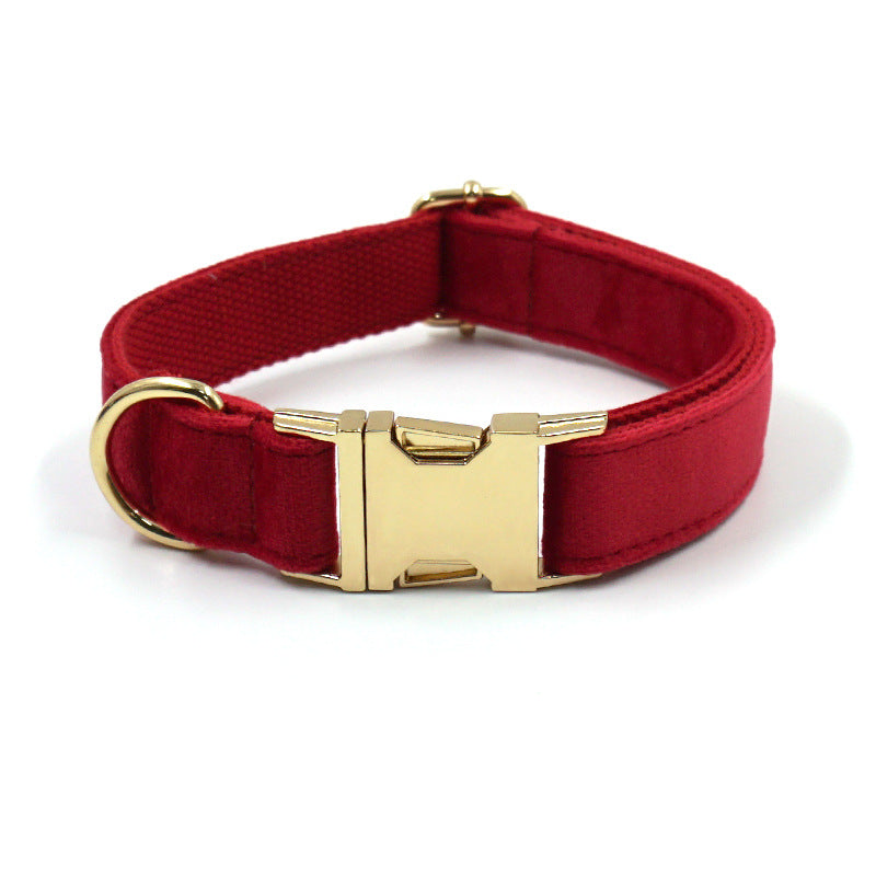 Christmas Red Thick Velvet Gold Buckle Pet Collar Leash Bow Dog Poop Bag Set Christmas Pet Supplies
